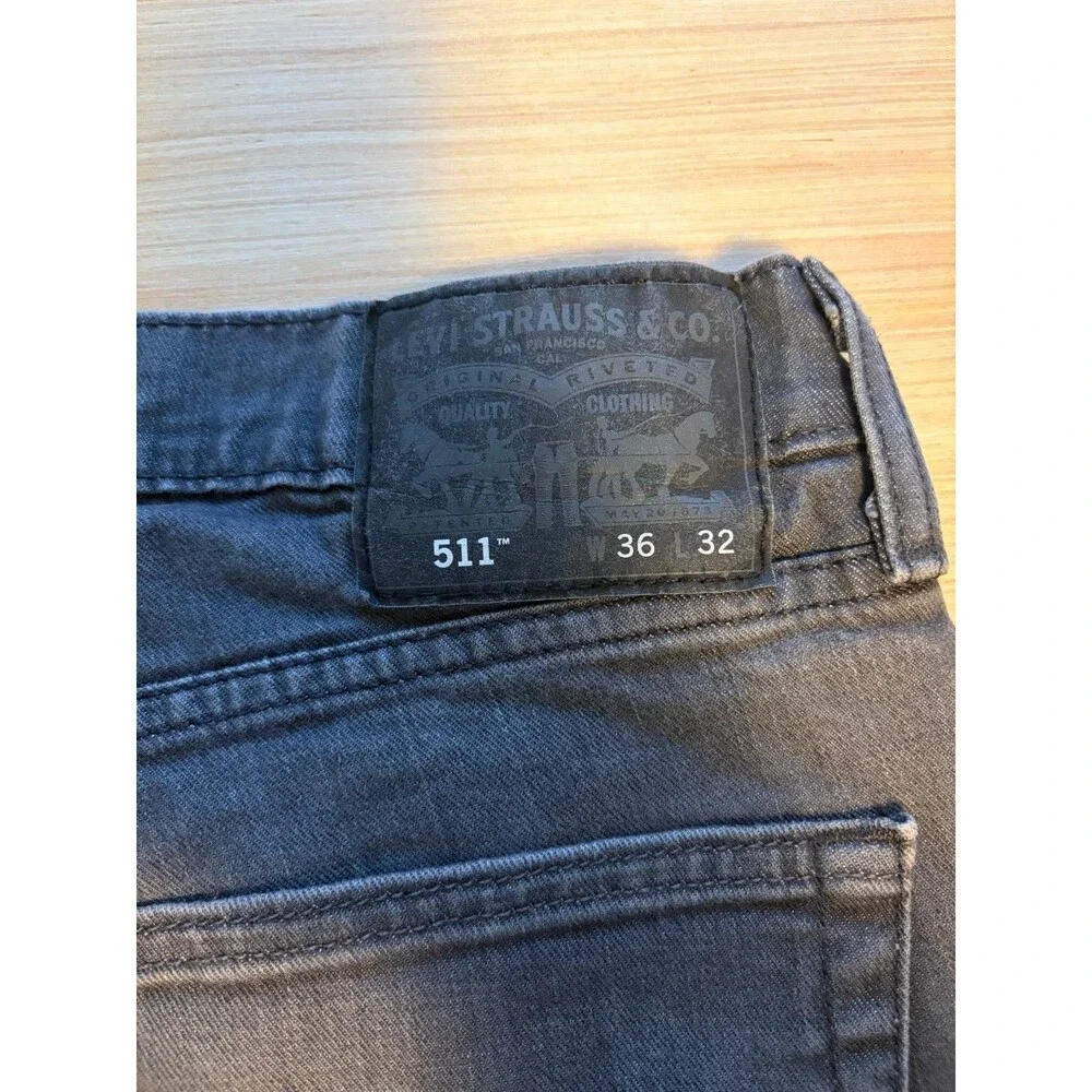 Levi’s 511 Men’s Jeans 36x32 Charcoal Black Slim Fit Stretch Denim